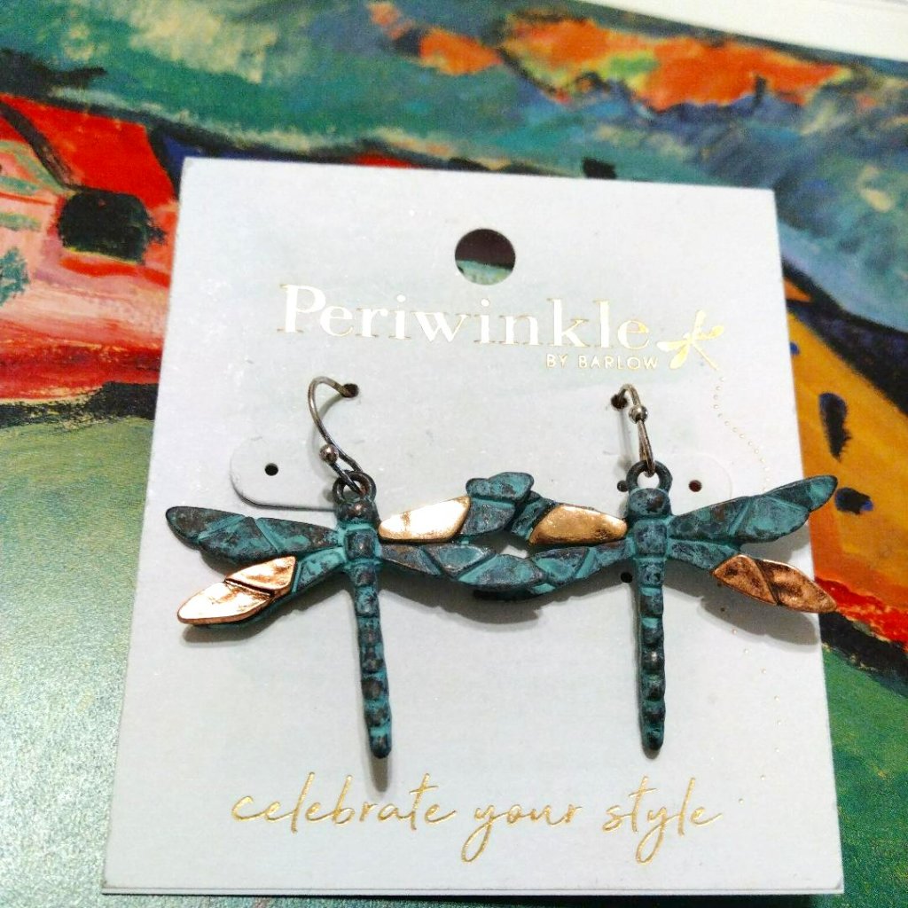 Periwinkle Dragonfly Dangle Earrings 13$